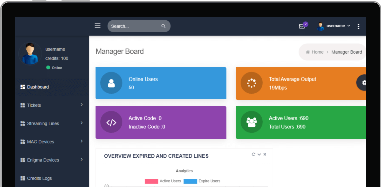 IPTV reseller panel dashboard