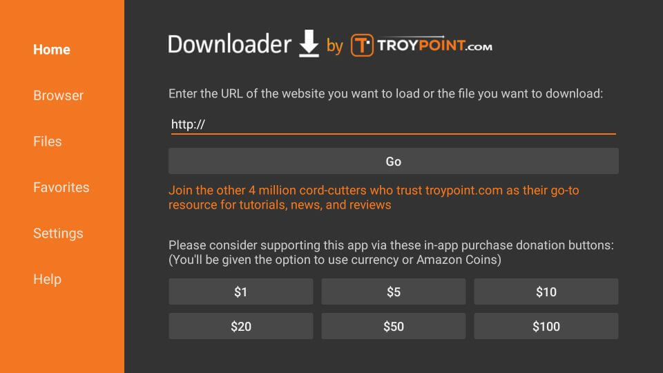 Install Smart IPTV URL entry box page